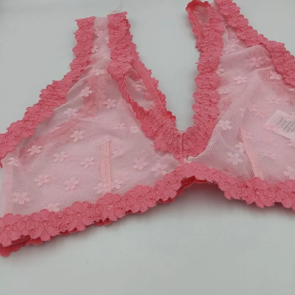Aerie XXS Show Off Daisy Mesh Club Pink Plunge Bralette